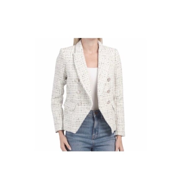 Rachel Zoe White Tweed Blazer-XS-Pearl Opaque Buttons-HIGH‎ QUALITY - Picture 1 of 15